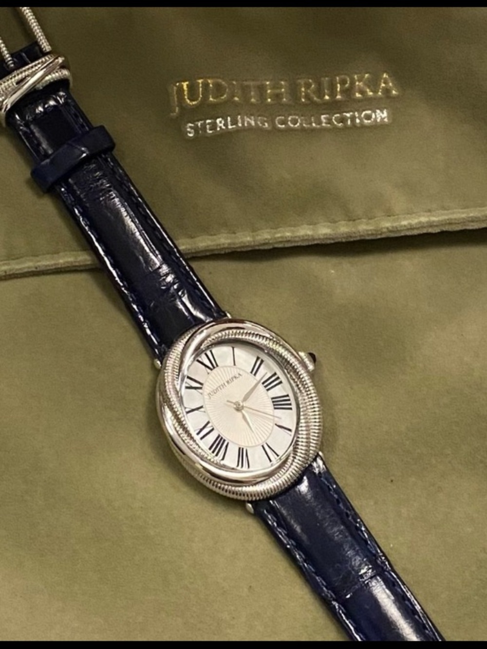 Judith Ripka Couture Eternity -genuine Crocodile Midnight blue leather